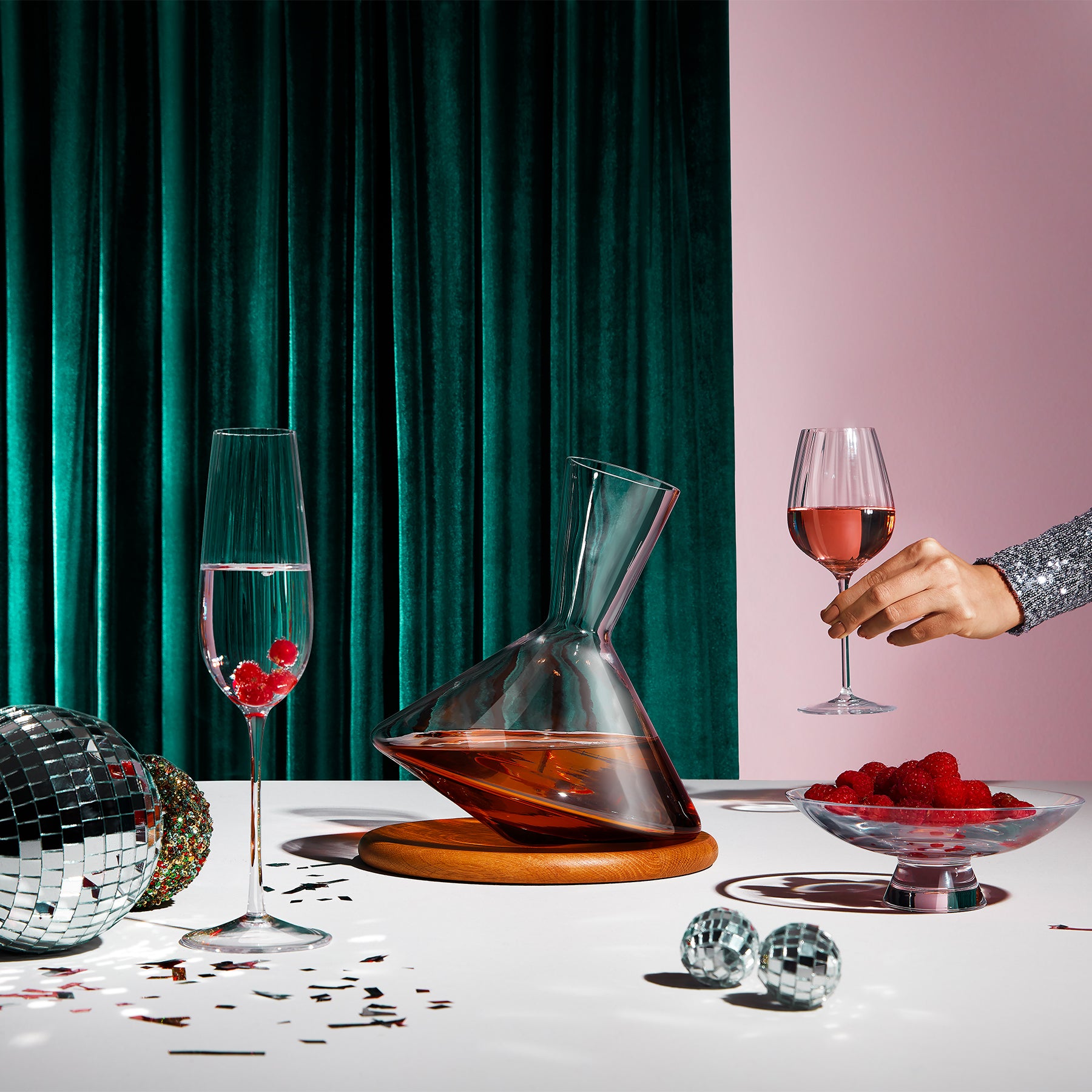 Decanter per vino Balance con base in legno