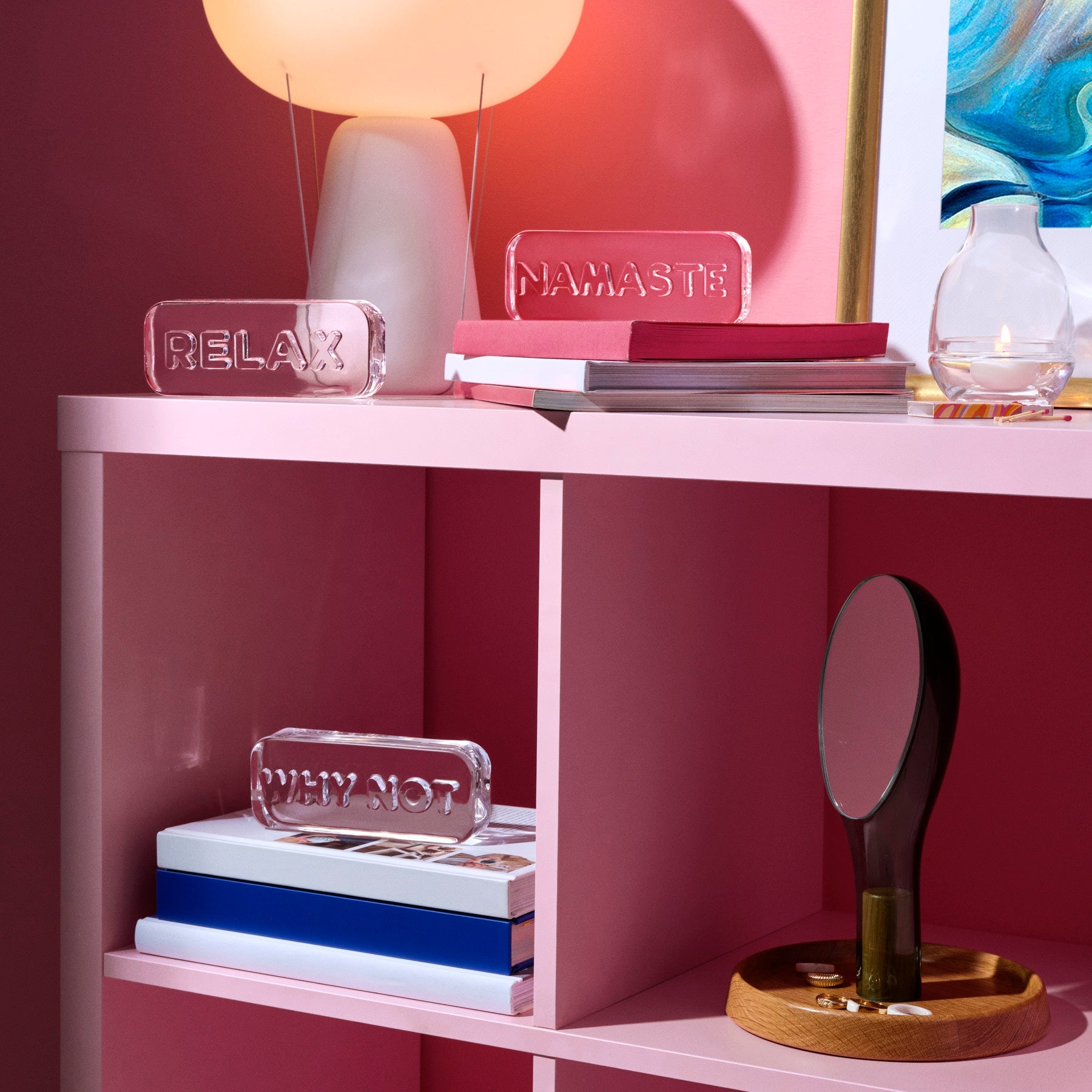 Moon Mirror with Oak Stand