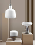 Lampada Liscia in Vetro Opaco con Base in Pietra