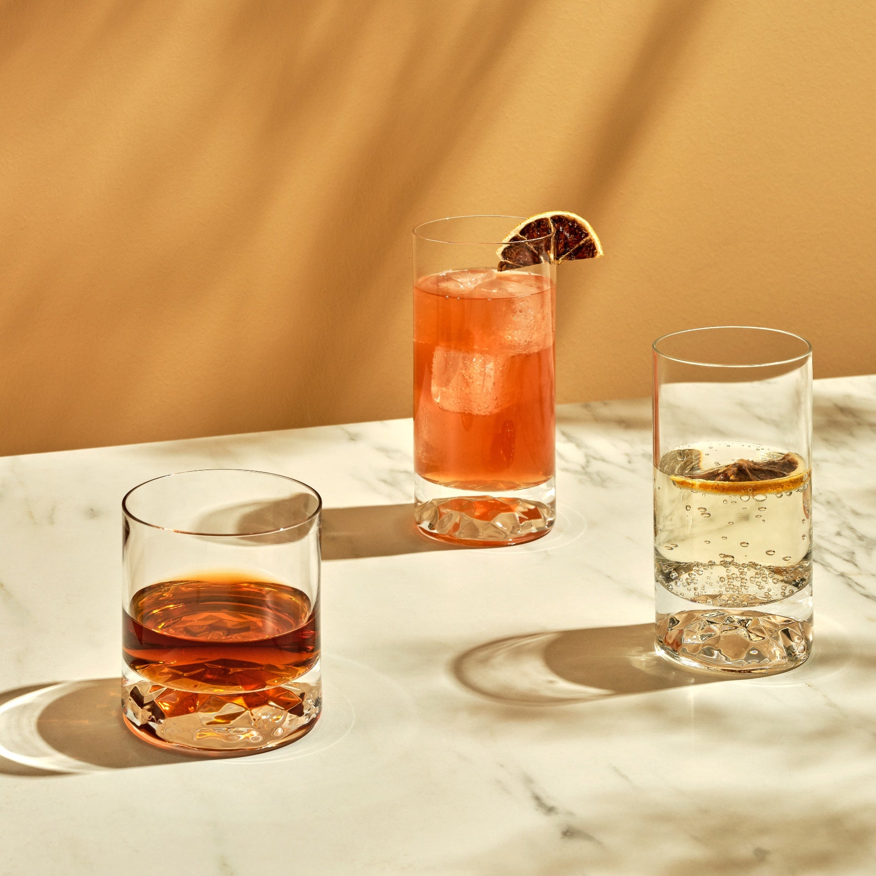 Club Set of 4 High Ball Glasses Small with Ripple Effect