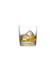 NUDE Ace whisy glass with golf pattern on the bottom filled with whisky