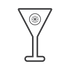 Outline of a martini glass with a snowflake symbol inside on a white background