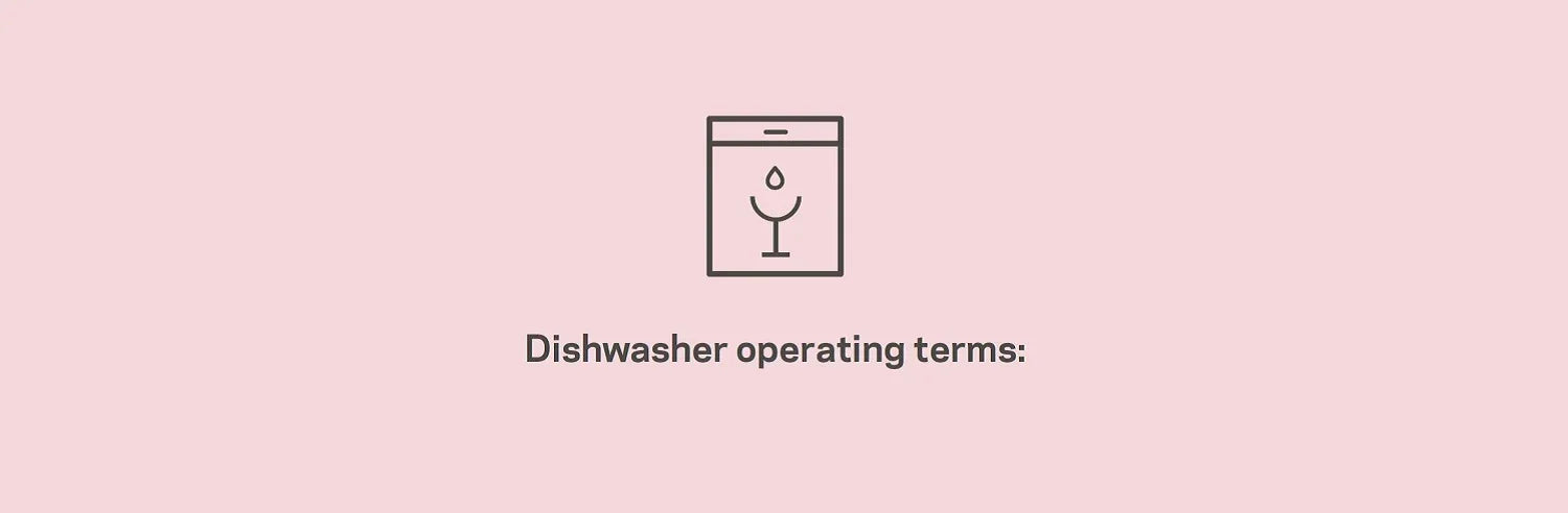 Pink background with a dishwasher icon and text on a light pink background
