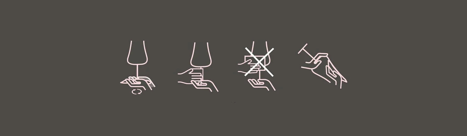 Three white line icons on a black background