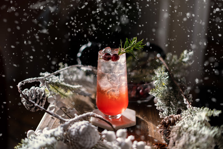 A wintery cocktail based on the classic Spritz, served in the NUDE Hepburn longdrink glass