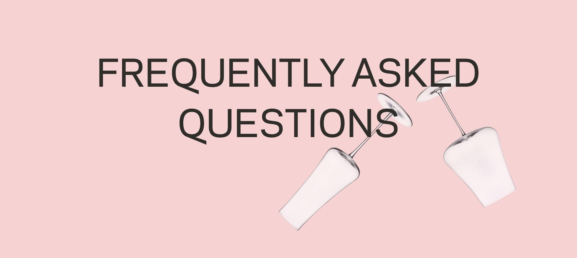 A pink graphic with the text 'FREQUENTLY ASKED QUESTIONS' in black, with two white rectangular objects angled below the text.