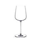 A clear stemmed NUDE Sera all purpose wine glass with a wide, gently flared bowl and a thin circular base, photographed on a plain white background.