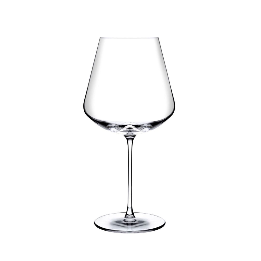 NUDE Sera Burgundy wine glass, empty, shown on a plain white background, showing its tapered bowl and flat foot base.