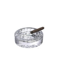 NUDE Ace Ashtray in leadfree crystal with golf pattern on the bottom presented with cigar