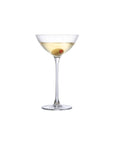 NUDE Savage coupetini glass designed by Remy Savage in a clear shot with a martini and olive in it