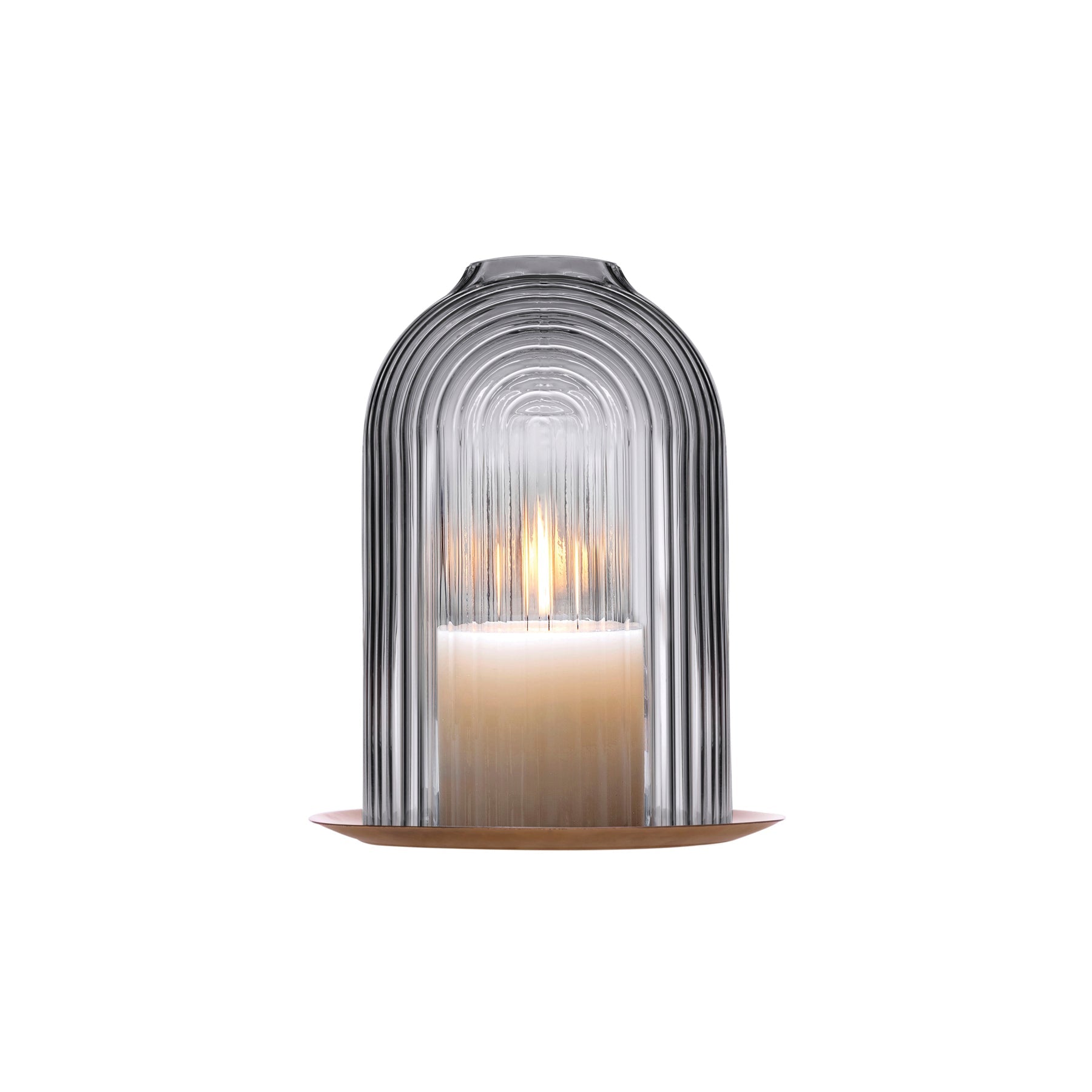 Lead-free crystal candle holder Ilo in small, a dome shaped candle holder with rippled glass effect, with candle presented on white background