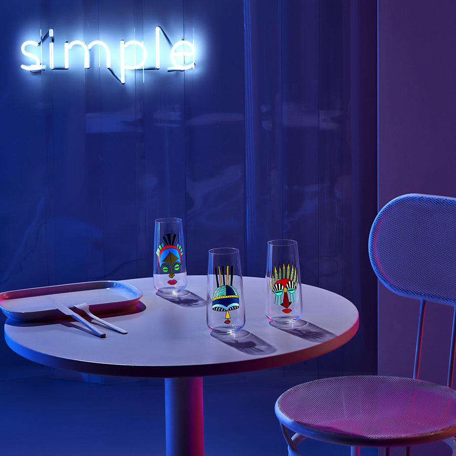 Lifestyle image of NUDE Mirage Rock & Pop collection  in neon table scenery