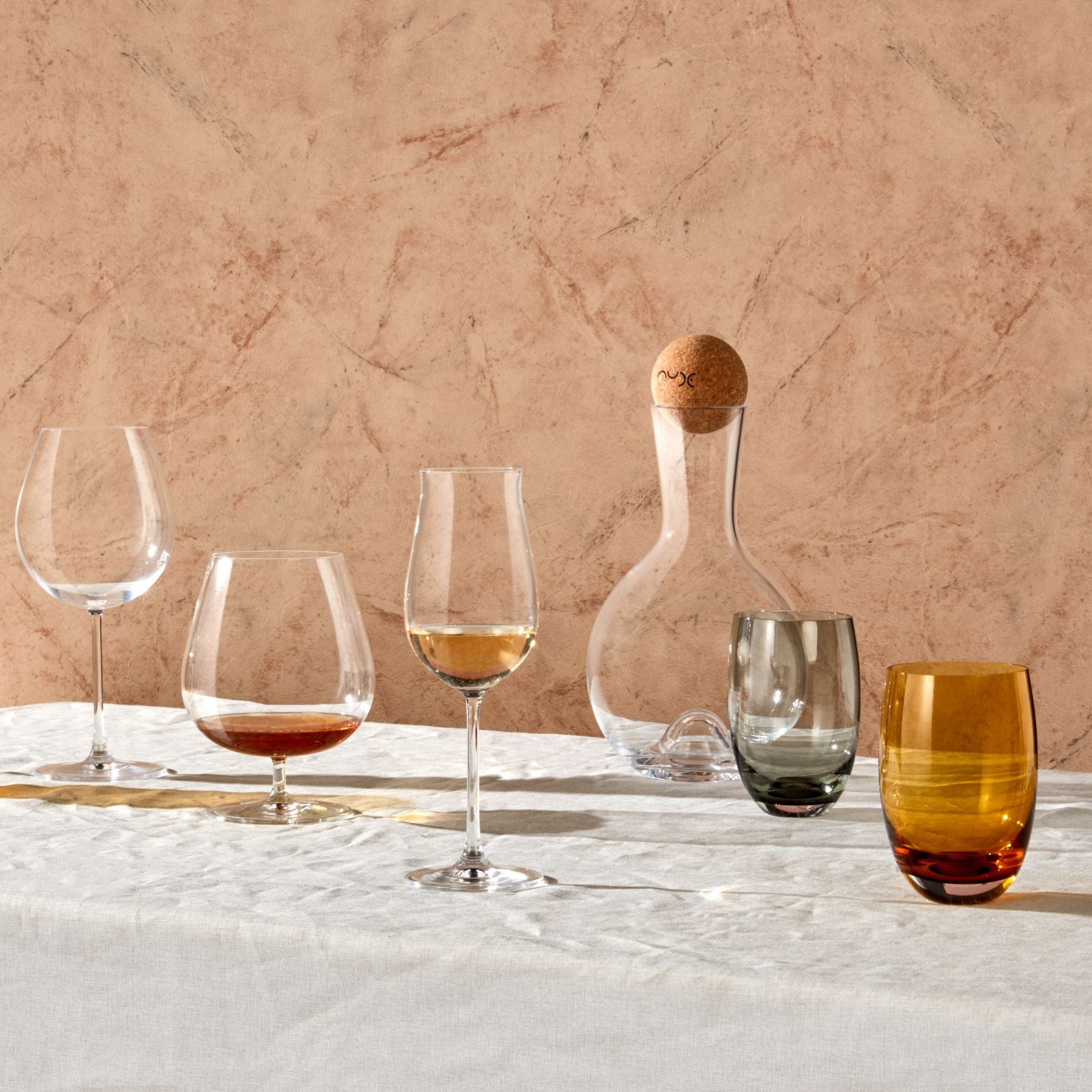 Elle Decor Set of 6 Wine Glasses Amber Colored Glassware Set Colored Wine Glasses Vintage Glassware Sets, Water Goblets for Party, Wedding, & Daily